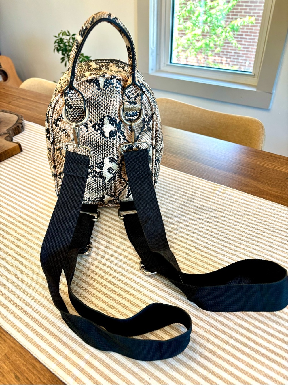 Mini Python-Pattern Backpack in Beige and Black - Picture 3 of 5